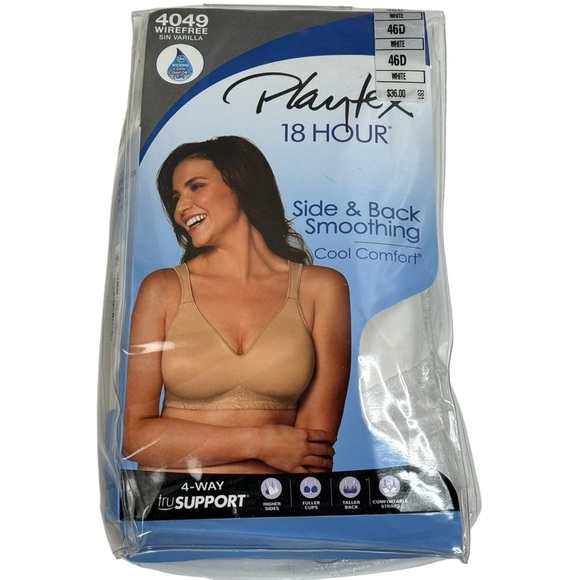 Playtex 18 Hour Side & Back Smoothing Seamless Wireless Full Coverage Bra 46D - Picture 5 of 8